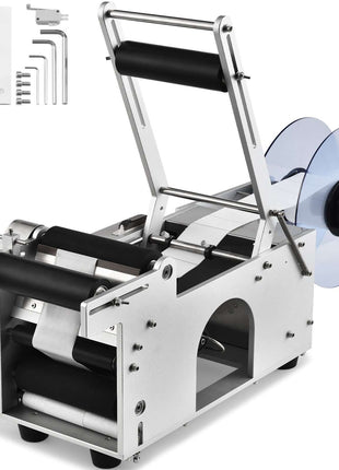Semi-Automatic Round Labeling Machine, 20-50pcs/min, Electric Bottle Label Applicator for Round Bottles, Round Bottle Labeler Suitable for Bottle Diameter 0.78-4.72 inches (with Pressing Bar)