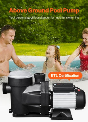 Above Ground Pool Pump, 1.5HP, 122 GPM Max Flow Single Speed Swimming Pool Pump, 220V 3450 RPM 55 ft Max Head Lift with PP Shell Strainer Basket, 122°F Max Water Temp, for Hot Tubs Spas, No Plug