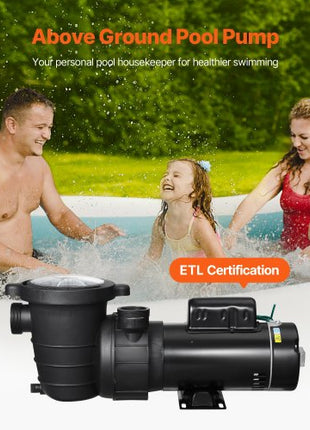 Above Ground Pool Pump, 1.5HP/0.35HP, Dual Speed Swimming Pool Pump, High 110 GPM 54 ft Lift, Low 52 GPM 14 ft Lift, 110V 3450 RPM with Strainer Basket, 122°F Max Water Temp, for Hot Tubs Spas