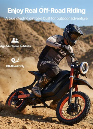 Electric Dirt Bike for Teens Adults, 2000W Motor, 31 MPH Speed, 31 Miles Max Range, 48V 22.5Ah Battery, Off-Road Motorcycle with Light, Display, Dual Suspension & Hydraulic Brakes for Age 14+