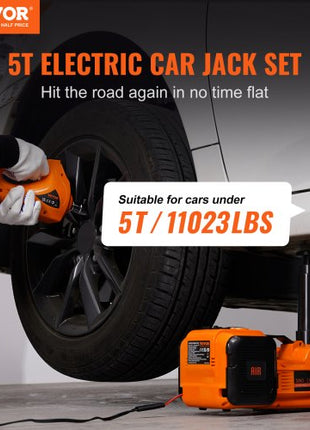 Electric Car Jack, 5 Ton/11023 LBS Hydraulic Jack with Electric Impact Wrench, Portable Car Lift with Built-in Inflatable Pump, and LED Light for SUV MPV Sedan Truck Change Tires Garage Repair