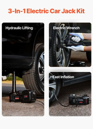 Electric Car Jack, 5 Tons /11000 lbs, Electric Scissor Jack with Built-In Inflator, 12V Tire Change Replacement with Electric Impact Wrench & LED Light, Portable Jack kit for Sedan, SUV, Truck