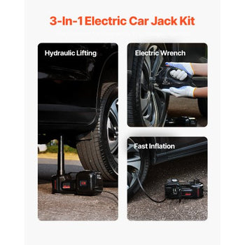 Electric Car Jack, 5 Tons /11000 lbs, Electric Scissor Jack with Built-In Inflator, 12V Tire Change Replacement with Electric Impact Wrench & LED Light, Portable Jack kit for Sedan, SUV, Truck