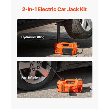 Electric Car Jack, 5 Tons /11000 lbs, Electric Scissor Jack with Built-In Inflator, 12V Adjustable Tire Change Replacement with Secure Hammer & LED Light, Portable Jack kit for Sedan, SUV, Truck