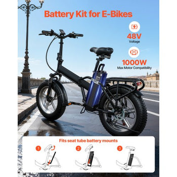 Ebike Battery, 48V 15.6Ah Electric Bike Lithium Battery Pack with BMS, 3A Charger and Lock for 1000W E-Bike Motor, Detachable Electric Bicycle Replacement Kit with Indicator & Discharge Socket