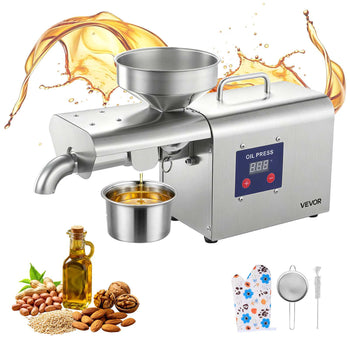 Oil Press Machine, 8.27 LBS/H Capacity, 750W Oil Extractor Machine, Automatic Electric Oil Maker for Home Commercial Use, 122℉–572℉ Hot Pressing for Peanuts Sesames Soybeans Almonds