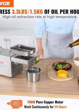 Electric Oil Press Machine, 700W Stainless Steel Oil Extractor Machine, 140? / 284? Constant Temperature, Hot Press Oil Expeller for Pressing Peanuts, Sesame Seeds, Rapeseed, Tea Seeds