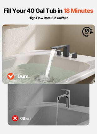 Roman Tub Faucet, Bath Tubs Faucets Set with 2 Handles, Roman Tub Faucets Deck Mount for Pet Washing, Baby Care, Adult Bathing, Matte Black, Stainless Steel, 3 Hole Waterfall Bathtub Faucet