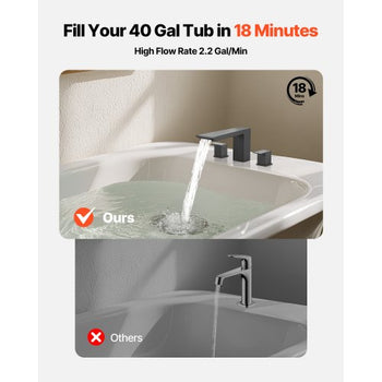 Roman Tub Faucet, Bath Tubs Faucets Set with 2 Handles, Roman Tub Faucets Deck Mount for Pet Washing, Baby Care, Adult Bathing, Matte Black, Stainless Steel, 3 Hole Waterfall Bathtub Faucet