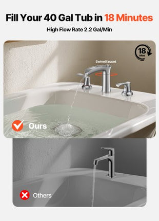 Roman Tub Faucet, 3 Hole Waterfall Bathtub Faucet, Zinc Alloy Bath Tubs Faucets Set with 2 Handles, Deck Mount Bath Tub Faucets Set for Pet Washing, Adult Bathing, Silver, Hot & Cold Control