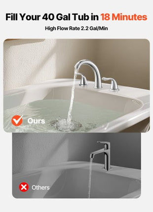 Roman Tub Faucet, 3 Hole Waterfall Bathtub Faucet, Gooseneck Bath Tubs Faucets Set with 2 Handles, Deck Mount Bath Tub Faucets Set for Pet Washing, Adult Bathing, Silver, High Arc Spout