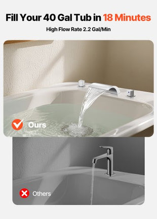 Roman Tub Faucet, 3 Hole Waterfall Bathtub Faucet, Bath Tubs Faucets Set with 2 Handles, Deck Mount Bath Tub Faucets Set for Adult Bathing, Silver, Waterfall Spout Design, Temperature Control