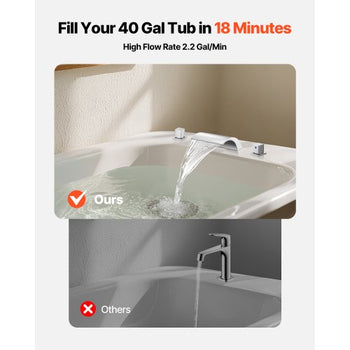 Roman Tub Faucet, 3 Hole Waterfall Bathtub Faucet, Bath Tubs Faucets Set with 2 Handles, Deck Mount Bath Tub Faucets Set for Adult Bathing, Silver, Waterfall Spout Design, Temperature Control