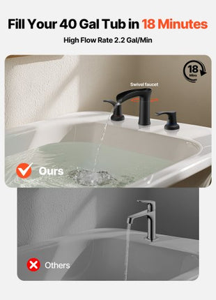 Roman Tub Faucet, 3 Hole Waterfall Bathtub Faucet, Zinc Alloy Bath Tubs Faucets Set with 2 Handles, Deck Mount Bath Tub Faucets Set for Pet Washing, Baby Care, Adult Bathing, Matte Black