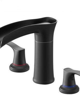 Roman Tub Faucet, 3 Hole Waterfall Bathtub Faucet, Zinc Alloy Bath Tubs Faucets Set with 2 Handles, Deck Mount Bath Tub Faucets Set for Pet Washing, Baby Care, Adult Bathing, Matte Black