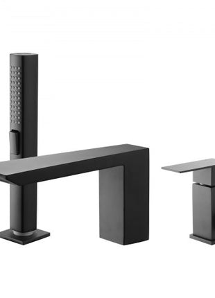 Roman Tub Faucet, 3 Hole Waterfall Bathtub Faucet,  Roman Bathtub Faucets Set with Shower Head & 1 Handle, Romans Bathtub Faucets for Pet Washing, Adult Bathing, Matte Black, Stainless Steel