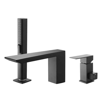 Roman Tub Faucet, 3 Hole Waterfall Bathtub Faucet,  Roman Bathtub Faucets Set with Shower Head & 1 Handle, Romans Bathtub Faucets for Pet Washing, Adult Bathing, Matte Black, Stainless Steel