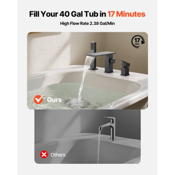 Roman Tub Faucet, 3 Hole Waterfall Bathtub Faucet, Roman Bathtub Faucets Set with Shower Head & 1 Handle, Deck Mount Bath Tub Faucets Set for Pet Washing, Baby Care, Adult Bathing, Matte Black
