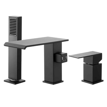 Roman Tub Faucet, 3 Hole Waterfall Bathtub Faucet, Roman Bathtub Faucets Set with Shower Head & 1 Handle, Deck Mount Bath Tub Faucets Set for Pet Washing, Baby Care, Adult Bathing, Matte Black