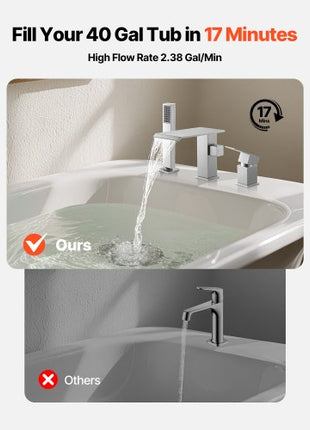 Roman Tub Faucet, 3 Hole Waterfall Bathtub Faucet, Roman Bathtub Faucets Set with Shower Head & 1 Handle, Deck Mount Bath Tub Faucets Set for Adult Bathing, Brushed Stainless Steel, Drip-Free