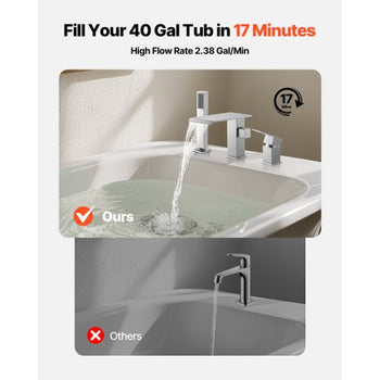 Roman Tub Faucet, 3 Hole Waterfall Bathtub Faucet, Roman Bathtub Faucets Set with Shower Head & 1 Handle, Deck Mount Bath Tub Faucets Set for Adult Bathing, Brushed Stainless Steel, Drip-Free