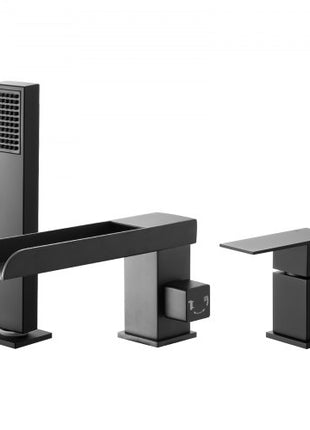 Roman Tub Faucet, 3 Hole Waterfall Bathtub Faucet, Widespread Roman Tub Faucets with Shower Head & 1 Handle, Romans Bathtub Faucets for Pet Washing, Adult Bathing, Matte Black, Dual Water Flow