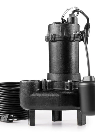 Submersible Sewage Pump, 1/2 HP, 4800 GPH Cast Iron Sewage/Effluent Pump with Automatic Tethered Float Switch, 2-Inch NPT Discharge, 120V, 20 ft Max Lift, for Basement, Septic Tank, Residential