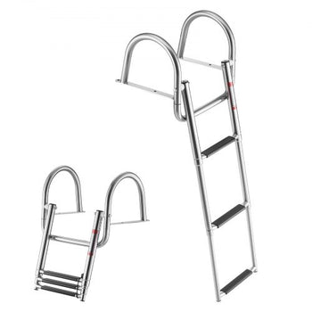 Boat Ladder, 3 Steps, Stainless Steel Telescoping Folding Swim Deck Ladder for Rear Entry Inboard, 600 lbs Capacity with Wide Anti-Slip Steps & Handrails, for Outboards, Yacht, Pontoon Boats