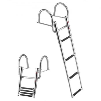 Boat Ladder, 4 Steps, Stainless Steel Telescoping Folding Swim Deck Ladder for Rear Entry Inboard, 600 lbs Capacity with Wide Anti-Slip Steps & Handrails, for Outboards, Yacht, Pontoon Boats