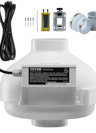 4 to 4.5 inch Radon Fan Installation Kit, Quiet 190CFM Radon Mitigation Fan System Kit with 2 Couplers, Pressure Indicator, Waterproof Inline Duct Fan Exhaust Fan for Indoor Outdoor Ventilation