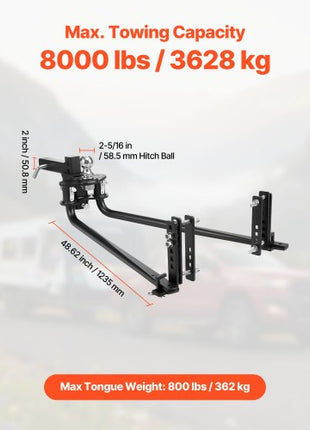 Weight Distribution Hitch, 8000 lbs Max Towing & 800 lbs Max Tongue, Weight Distributing Hitches Kit with Sway Control Includes 2 in Shank & 2-5/16 in Ball, Load Leveling Hitch for Trailers