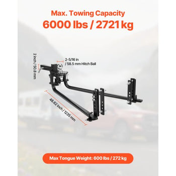 Weight Distribution Hitch, 6000 lbs Max Towing & 600 lbs Max Tongue, Weight Distributing Hitches Kit with Sway Control Includes 2 in Shank & 2-5/16 in Ball, Load Leveling Hitch for Trailers