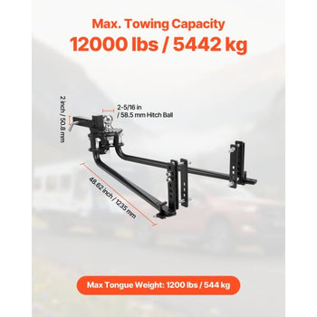 Weight Distribution Hitch, 12000 lbs Max Towing & 1200 lbs Max Tongue, Weight Distributing Hitches Kit with Sway Control Includes 2 in Shank & 2-5/16 in Ball, Load Leveling Hitch for Trailers