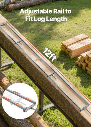 Rail Mill Guide System, 12 ft 4 Crossbar Chainsaw Mill Kits, Aluminum Saw Milling Rails System Works with Chainsaw, 2 Wedges, Adjustable Rail Milling Guide Kit for Builders Woodworkers