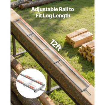 Rail Mill Guide System, 12 ft 4 Crossbar Chainsaw Mill Kits, Aluminum Saw Milling Rails System Works with Chainsaw, 2 Wedges, Adjustable Rail Milling Guide Kit for Builders Woodworkers