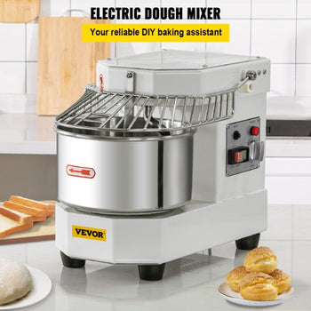 Commercial Food Mixer, 7.3Qt Capacity, 450W Dual Rotating Dough Kneading Machine with Food-grade Stainless Steel Bowl, Security Shield & Timer Included, Baking Equipment for Restaurant Pizzeria