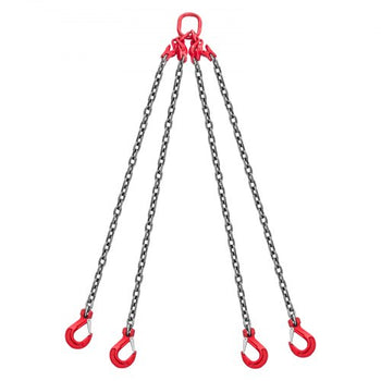 Chain Sling, 3/8 in x 10 ft Lifting Chains with 4 Leg Grab Hooks, Heavy Duty G80 Alloy Steel Lifting Sling, 22900LBS Capacity, Adjustable Engine Chain Hoist Lifts for Cargo Security Towing