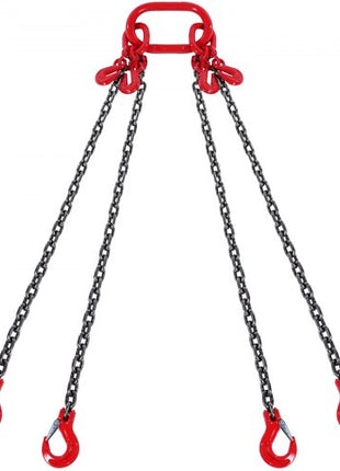 Chain Sling, 3/8 inch x 10 ft Lifting Chains with Hooks, G80 Engine Chain Hoist Lifts, 18400 lbs/8 Ton Lifting Sling Chains for Engine Hoist, Engine Lift Chain with 4 Leg Grab Hooks & Adjusters