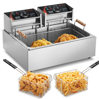 Commercial Deep Fryer, 3000W Electric Turkey Fryer with 3 Removable Baskets, Large Capacity 18Qt / 17L Stainless Steel Countertop Single Oil Fryer, for Kitchen Restaurant Use, Silver