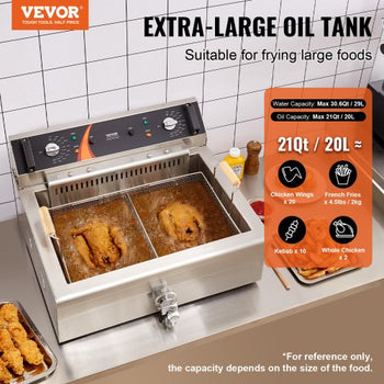 Commercial Deep Fryer, 3000W Electric Turkey Fryer with Basket, Large Capacity 30.6Qt / 29L Countertop Single Oil Fryer, Stainless Steel, Temp Control, for Kitchen Restaurant Use, Silver