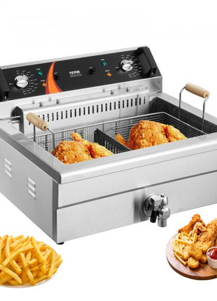 Commercial Deep Fryer, 3000W Electric Turkey Fryer with Basket, Large Capacity 30.6Qt / 29L Countertop Single Oil Fryer, Stainless Steel, Temp Control, for Kitchen Restaurant Use, Silver