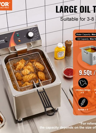 Commercial Deep Fryer, 1750W Electric Countertop Fryer with Basket & Height-Adjustable Feet, 12Qt / 11.5L Stainless Steel Single Oil Fryer, Temp Control, Overheat Protection, for Restaurant Use