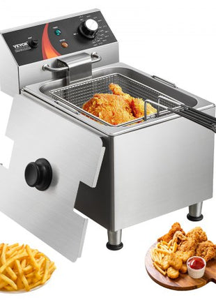 Commercial Deep Fryer, 1750W Electric Countertop Fryer with Basket & Height-Adjustable Feet, 12Qt / 11.5L Stainless Steel Single Oil Fryer, Temp Control, Overheat Protection, for Restaurant Use
