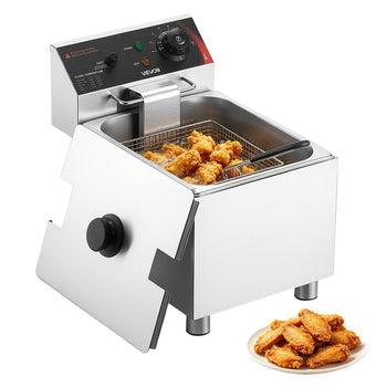 Commercial Electric Deep Fryer, 12.15 Qt, 1750W Stainless Steel Countertop Fryer with Basket and Lid, Overheat Protection, Temp Control, Adjustable Feet for Commercial Restaurant Use, Silver