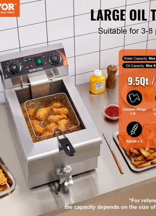 Commercial Deep Fryer, 1500W Electric Countertop Fryer with Basket, 11.6Qt / 11L Stainless Steel Single Oil Fryer with Time & Temp Control, Overheat Protection, for Kitchen Restaurant Use