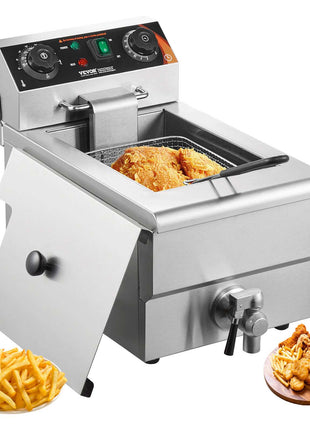 Commercial Deep Fryer, 1500W Electric Countertop Fryer with Basket, 11.6Qt / 11L Stainless Steel Single Oil Fryer with Time & Temp Control, Overheat Protection, for Kitchen Restaurant Use