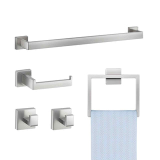 Brushed Nickel Bathroom Hardware Set, 5 Pieces Bathroom Accessories Set, Stainless Steel 24 inch Towel Bar, Towel Rack, 2 Robe Towel Hooks, Toilet Paper Holder for Bath Room, Wall Mounted