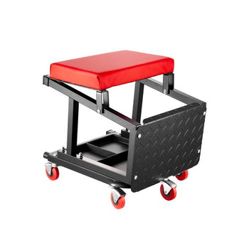 Mechanic Stool, 300 lbs Capacity Garage Seat/Work Stool with Wheels, 360° Swivel Rolling Workshop Stool with Tool Tray, Mechanics Creeper Seat/Step Stool, for Garage, Shop & Auto Repair, Black