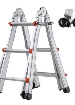 Telescoping Ladder A Frame, 9.5 FT Compact Aluminum Extension Ladder, Multi-Function Portable Collapsible RV Ladder, Telescopic Ladder for Homework Stairs Indoor Outdoor Roof, 330lb Load