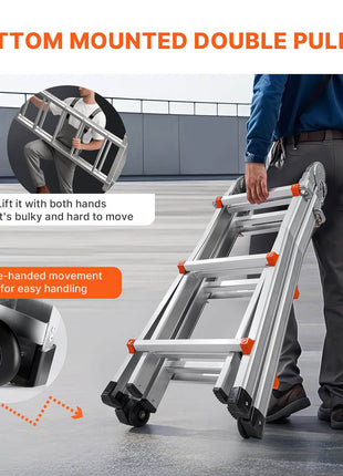 Telescoping Ladder A Frame, 9.5 FT Compact Aluminum Extension Ladder, Multi-Function Portable Collapsible RV Ladder, Telescopic Ladder for Homework Stairs Indoor Outdoor Roof, 330lb Load